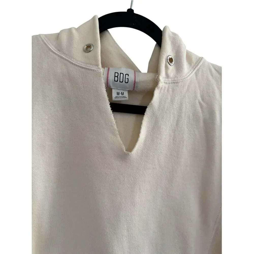 BDG Womens Oversized Cropped Size Medium Cream Colored Hoodie Split VNeck #NE